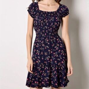 Boutique Floral Smocked Mini Dress NWT Spring Cottagecore Navy Size S